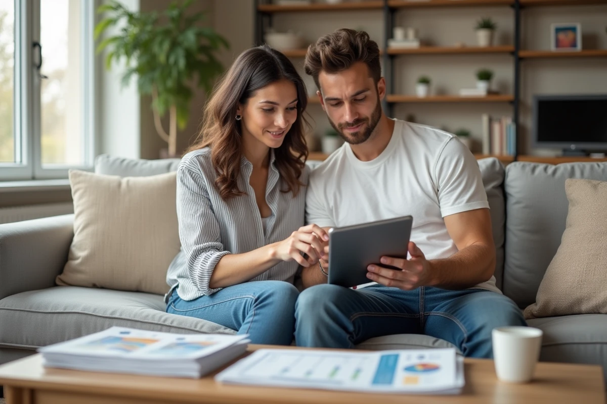 Couple examinant ensemble un budget logement pour déterminer un loyer adapté à leurs revenus combinés