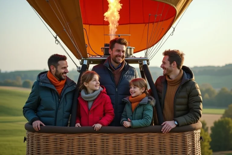 Groupe d'adultes et enfants dans un panier de ballon