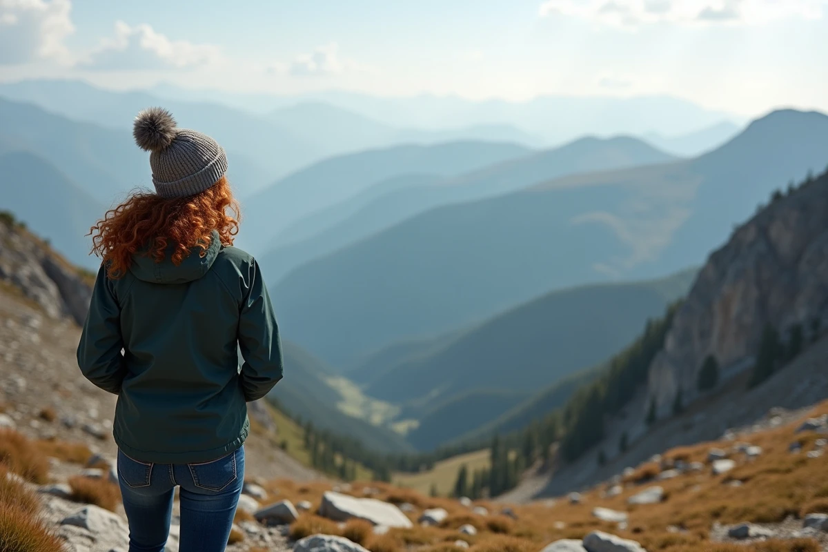 Femme contemplant un panorama de montagne lors d